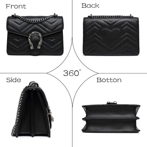 Snake Print Leather Black Crossbody Bag for Women Chain Strap and Clutch Style - Picture 6 of 8